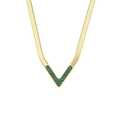 Detailansicht des 18K Gold V-Anhängers mit Malachit an einer flachen Schlangenkette - Grün