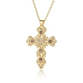 Detailed shot of a gold cross pendant with purple heart gems and clear zircon stones - Light Purple