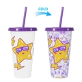 710ml Halloween color-changing straw cup showing white to purple transition when cold - 701-800ml / Purple Star Pattern