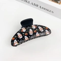 Gothic Halloween hair claw clip featuring white ghost and orange pumpkin patterns - Halloween #1 - Crescent