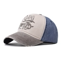 Detail of vintage washed baseball cap featuring Riders print and distressed brim texture - Adjustable / Rideus Coffee