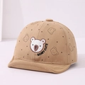 Close-up of khaki cotton baby cap with bear embroidery and Beary Cute text detail - 48cm (6M-2Y) / Khaki