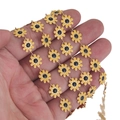 Handmade golden chain with small yellow and black daisy flower links for DIY jewelry - Gold Base Yellow