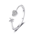 Anello d'argento regolabile con cuore di cristallo scintillante e dettaglio a farfalla - Bianco K (Cuore e Farfalla)