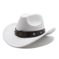 Chapeau de cowboy blanc en feutre avec perles turquoise et boucle étoile en cuir - M (56-58cm) / Blanc