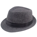 Dark grey tweed fedora hat for men featuring a black satin ribbon and woven texture - M (56-58cm) / Gray