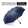 Ombrello pieghevole blu scuro con stampa piuma dorata e rivestimento nero anti-UV - Ombrello manuale standard a 8 stecche UV - Blu navy