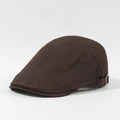 Deep brown cotton twill newsboy cap for men and women with side metal buckle detail - Brown