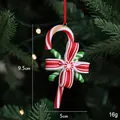 Christmas candy cane tree ornament in red, white and green, size 9.5cm by 5cm - Style F-Red White Striped Candy Cane With Bow