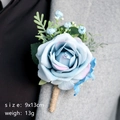 Light blue faux rose boutonniere for weddings, size 9x13cm, elegant suit accessory - Light Blue