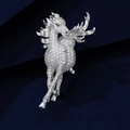 Macro view of flying Pegasus brooch with silver plating and micro-pave white zircons - Pony Style / Silver