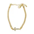 Gold-plated cross bracelet with white and black crystals and mesh cord design - Style C (Mesh Chain Black & White Zirconia Cross)