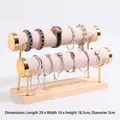 Two-tier beige velvet jewelry display stand with gold metal bar and wooden base - Double Layer Gold Bangle Stand-Beige Velvet