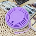 Portable purple silicone folding cup with cute panda lid design and hanging strap - Bear Style (Purple)