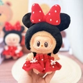 Plush doll accessory with Minnie Mouse polka dot bow and red dress for Labubu doll - Minnie Mouse Polka Dot Princess Dress / First And Second Generation Keychains Are Compatible With La Cloth Dolls. Dolls Not Included.