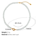 White cat eye stone beaded necklace with stainless steel clasp and size specifications - White Cat's Eye Stone (XL168)