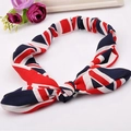 Fashionable rabbit ear headband with British flag pattern and bowknot design - Red