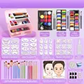 Face painting kit in pink 3-tier box with 15 colors, brushes, and stencils - Luxury Stall Vending Set - 12 Grid 40 Colors Flower Fairy + 15 Colors + Flag Palette