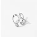 Adjustable 316L stainless steel open ring with silver finish and hollow geometric design - Geometric Cross Style (PD669) / Silver