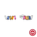 Rainbow geometric rectangle gemstone S925 sterling silver earrings for women - Rectangle Row Colorful Zirconia / White Gold #5