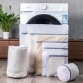 Thickened laundry mesh bag set with grey zippers in various sizes for washing machines - Pure White - 7pcs Set / Full Set