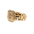 Verstellbarer goldener Buchstabe F Ring mit Zirkonia-Inlay und breitem Kettenband - Einstellbar Offen / Buchstabe E