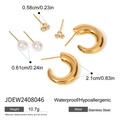 Detailed view of 18k gold plated stainless steel earring set with size and weight specs - Thickened C-shape Hoop Pearl Set (JDEW2408046)
