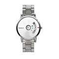 Minimalist silver stainless steel watch with unique rotating disc time window display - Silver Steel White Dial / Silver