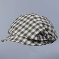 Detailed view of green and white plaid linen newsboy cap with soft textured fabric - M(56-58cm) / Green Plaid