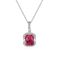 S925 Sterling silver necklace featuring a rectangular pink zircon pendant with diamond halo - 925 Silver / Ruby Red Style (DY190339-S-W-RR)