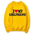 Lemon yellow crewneck sweatshirt featuring I love my girlfriend heart print on plain white background - Yellow (Pattern 2)