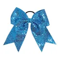 8 inch large royal blue sequin bow hair tie with elastic rubber band for girls - Blue