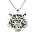 Detail of silver tiger head pendant with green eyes and sparkling rhinestones - Silver (Black Eyes Tiger Head)