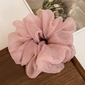 Elegant large pink mesh scrunchie hair tie with soft sheer tulle texture and airy design - Pink