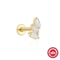 Clou d'oreille doré en argent S925 avec trois pierres rectangulaires et dos plat poli - #4 Style - Pièce Unique / Doré