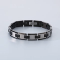 Black and silver H-shaped tungsten steel adjustable link bracelet with fold-over clasp - Black and Silver (KB186895-TS)