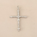 Macro shot of silver-plated cross pendant with textured bead details on beige fabric - Double Dangle Disc / 3.6*2.4cm / Silver