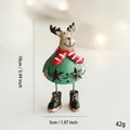 Painted metal reindeer ornament with green body, striped scarf and 10cm height - Green Reindeer Desktop Ornament