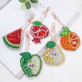 DIY diamond painting keychain set with watermelon, apple, orange and fruit shapes - QC009 Fruit Series (5pcs) Double-sided