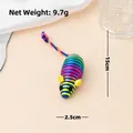 Rainbow striped plush mouse cat toy with colorful feathers and 15cm length - Rainbow Blue Rope Mouse
