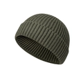 Short knit docker hat in dark green ribbed wool, minimalist winter beanie style - One Size / Army Green