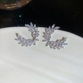 Macro shot of silver wheat-shaped stud earrings with sparkling white marquise-cut zircons - Silver (Silver Pin)