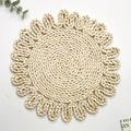 Handwoven corn husk round coaster with decorative wave edges in creamy white color - Style E (Wavy Petal Edge) / 30cm / Off White