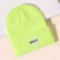 Detail of neon yellow knit beanie featuring IT IS WHAT IT IS embroidery on folded cuff - One Size / Fluorescent Yellow