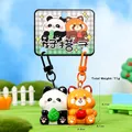 Cute panda resin keychains with magnetic design and colorful carabiners on mini lawn - Magnetic - Panda and Raccoon Best Friends / SKU Price for One Pair