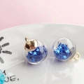 Blue star glitter inside transparent crystal glass ball charms with gold metal loops - 1.6x2.2cm / Sapphire Blue