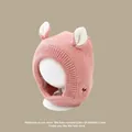Pink knitted baby hat with white animal ears and warm ear flaps for cold weather - Embroidered Double Ears Pink (2 Months - 2 Years Old)