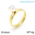 Anillo de acero de titanio chapado en oro con circonita cuadrada y engaste de 4 garras - US 6 / Estilo Pulido Simple (KR100645-K) / 4mm / Dorado