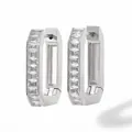 Silver rectangular hoop earrings with rectangular clear cubic zirconia stones - Silver + White (PDE855)