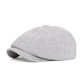 Retro light grey newsboy cap for men made of breathable linen blend textured fabric - Light Gray